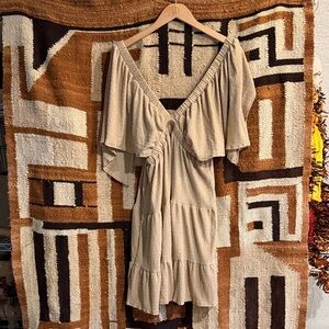 Beige Ruffled V-Neck Dress